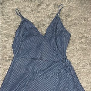 Navy and white striped envelope romper